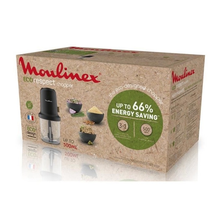 MOULINEX AT80E810 Eco Respect Hachoir, 0,5 L, 500 W, Lames en acier in