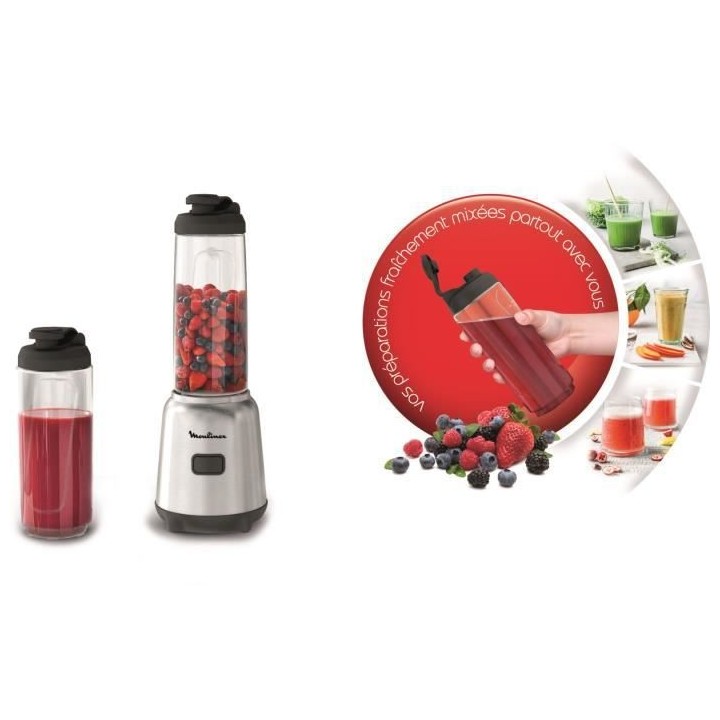 MOULINEX LM15FD10 Mini Blender 2 bouteilles a emporter en Tritan de qu