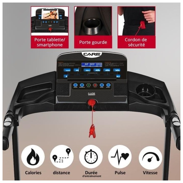 CARE Tapis de course - 12 programmes d'entraînements - Vitesse maxima