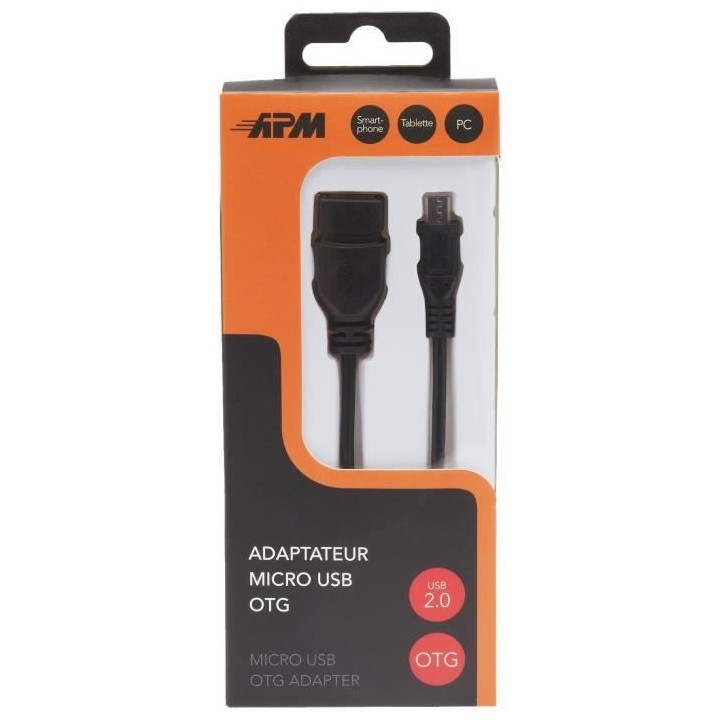 APM Adaptateur OTG USB 2.0 Micro USB/USB-A - Mâle/Femelle - Noir