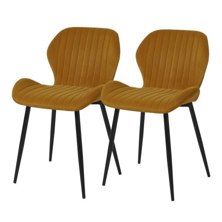 PORTO Lot de 2 Chaises pieds métal - Velours Moutarde - L 50 x P 53 x