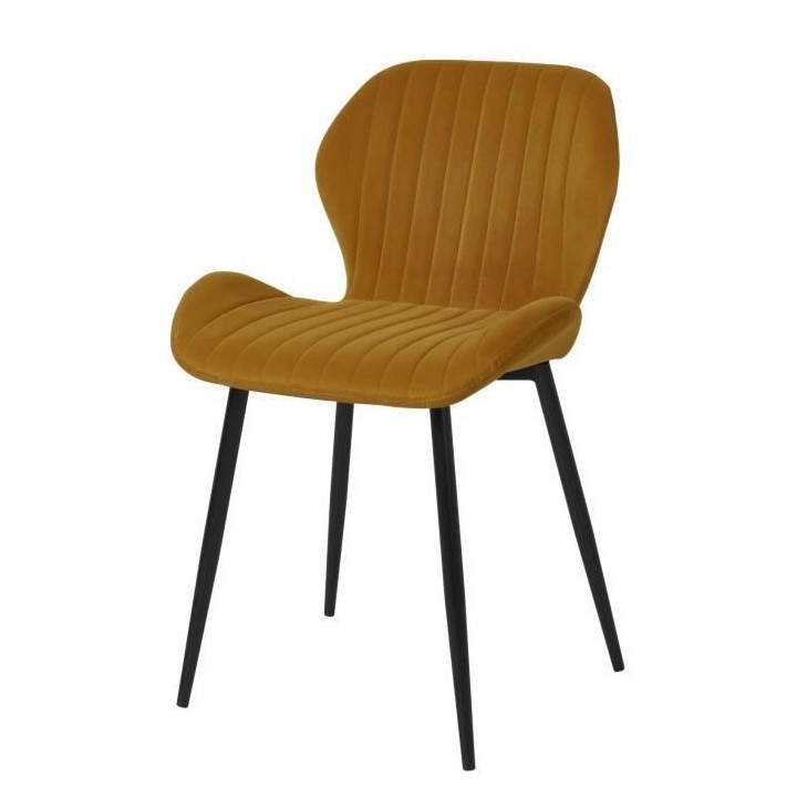 PORTO Lot de 2 Chaises pieds métal - Velours Moutarde - L 50 x P 53 x