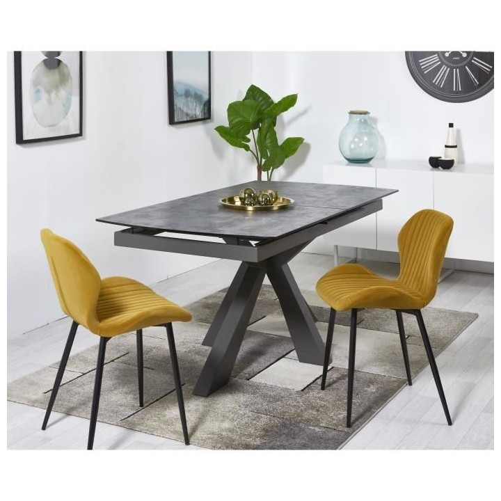 PORTO Lot de 2 Chaises pieds métal - Velours Moutarde - L 50 x P 53 x