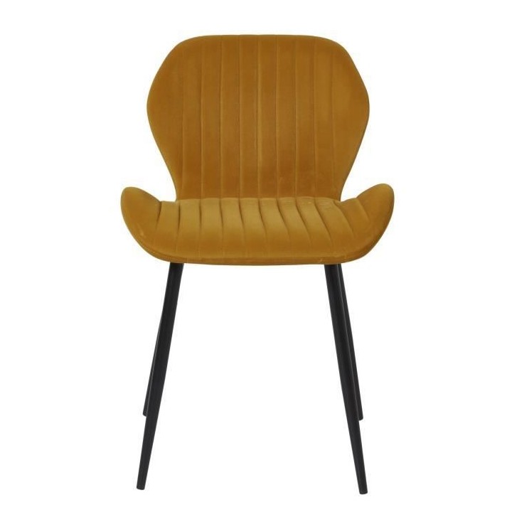 PORTO Lot de 2 Chaises pieds métal - Velours Moutarde - L 50 x P 53 x