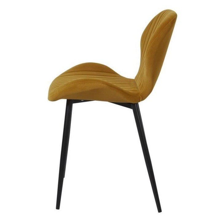 PORTO Lot de 2 Chaises pieds métal - Velours Moutarde - L 50 x P 53 x