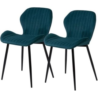 PORTO Lot de 2 Chaises pieds métal - Velours Bleu canard - L 50 x P 5