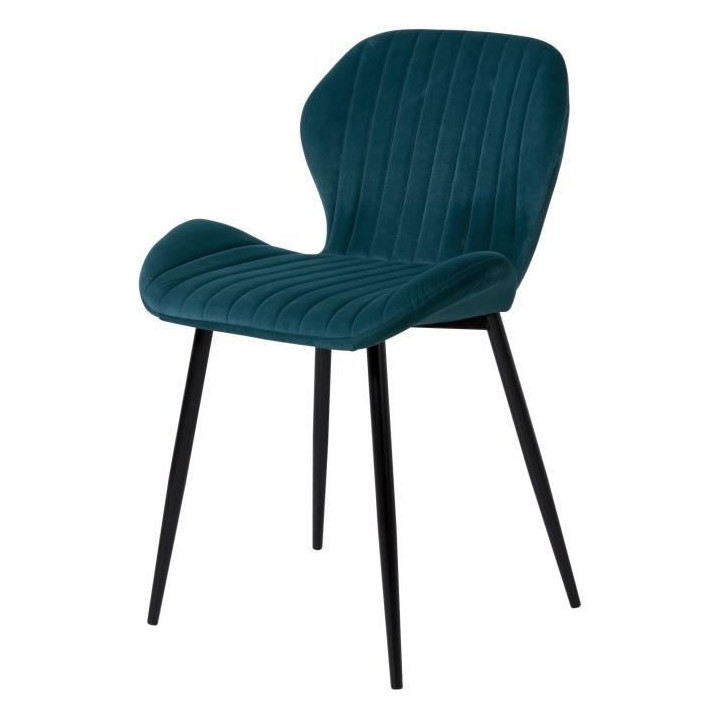 PORTO Lot de 2 Chaises pieds métal - Velours Bleu canard - L 50 x P 5