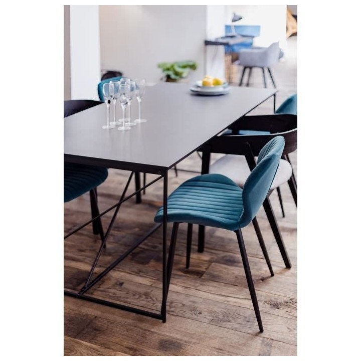 PORTO Lot de 2 Chaises pieds métal - Velours Bleu canard - L 50 x P 5