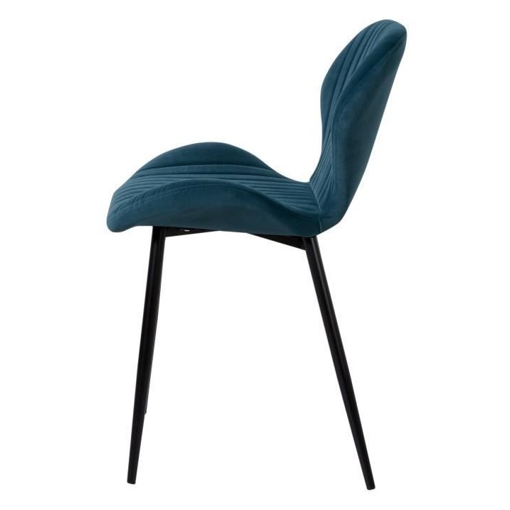 PORTO Lot de 2 Chaises pieds métal - Velours Bleu canard - L 50 x P 5