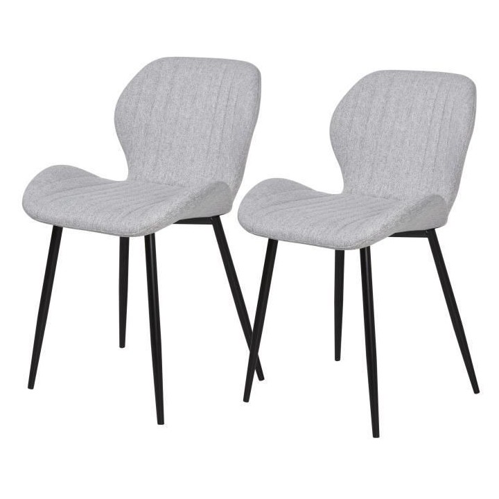 PORTO Lot de 2 chaises - Tissu gris - Pieds métal - L 51 x P 49 x H 4