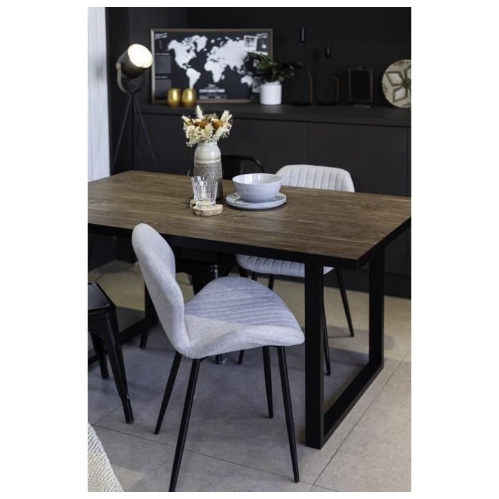 PORTO Lot de 2 chaises - Tissu gris - Pieds métal - L 51 x P 49 x H 4