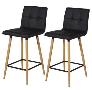 Lot de 2 Tabourets de bar comptoir de cuisine - Simili noir et pieds b