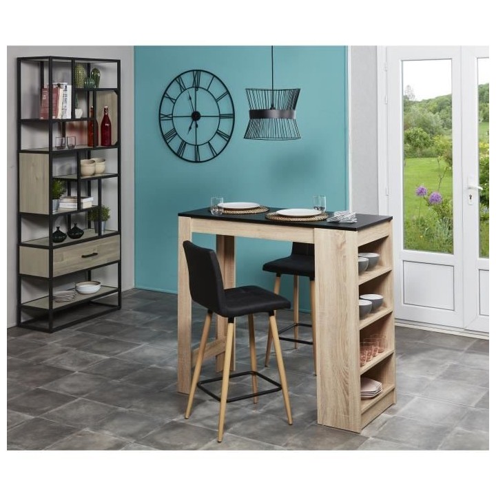 Lot de 2 Tabourets de bar comptoir de cuisine - Simili noir et pieds b