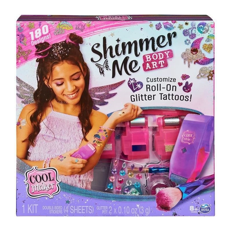 COOL MAKER - Shimmer Me Body Art - 6061176 - Machine a Taoutages pour enfants - 180 motifs Avec Couleurs Strass et Pailettes