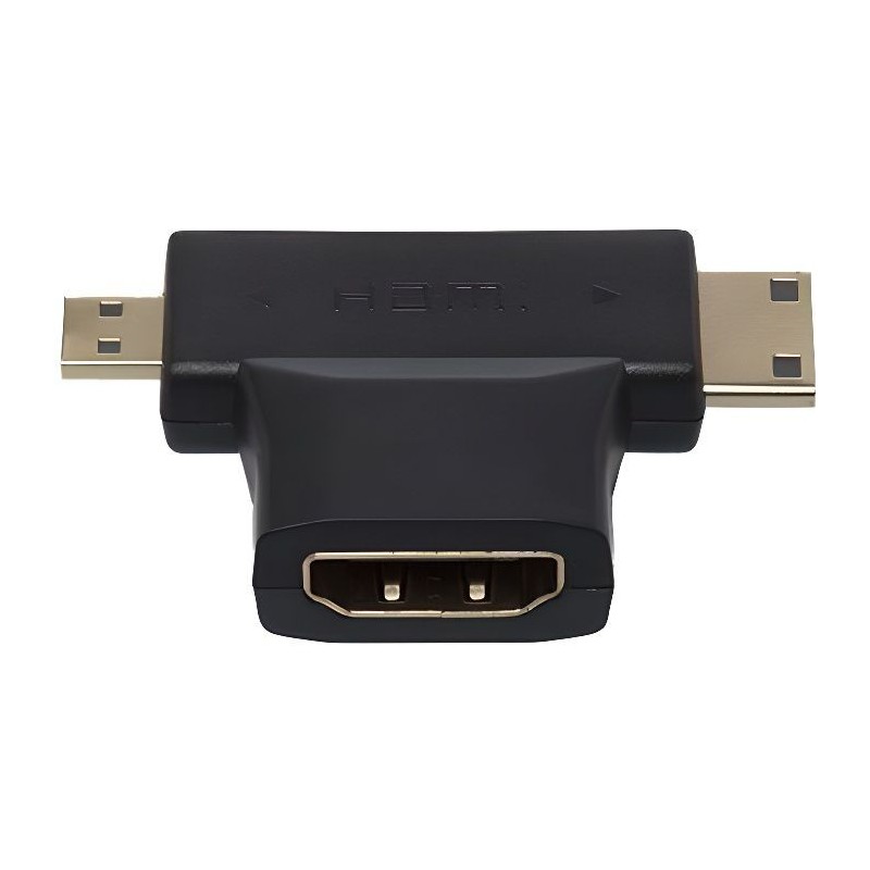 APM Adaptateur HDMI Vers Mini HDMI+Micro HDMI Femelle/Mâles - Noir