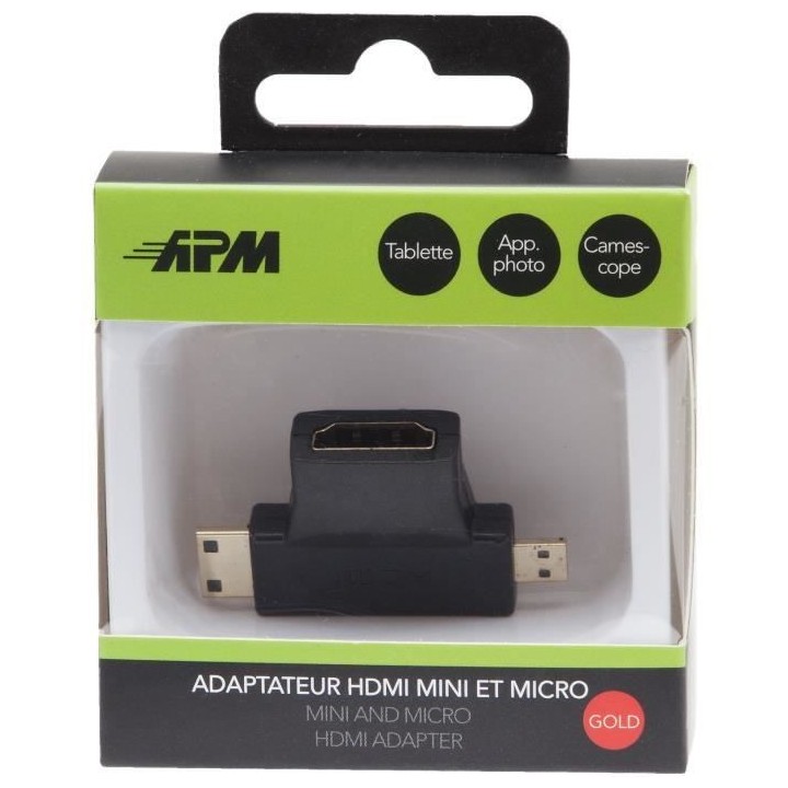 APM Adaptateur HDMI Vers Mini HDMI+Micro HDMI Femelle/Mâles - Noir