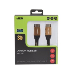 APM Cordon HDMI 2.0 Ultra HD 4K Ethernet - Mâle/Mâle - Plug Métal Nylon Bicolor - 1,8m