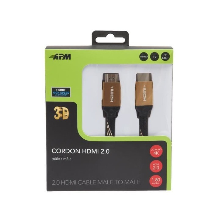 APM Cordon HDMI 2.0 Ultra HD 4K Ethernet - Mâle/Mâle - Plug Métal N