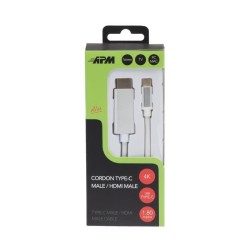 APM Cordon HDMI 4K/Type-C - Mâle/Mâle - Blanc - Plug Métal Gris 1,8m