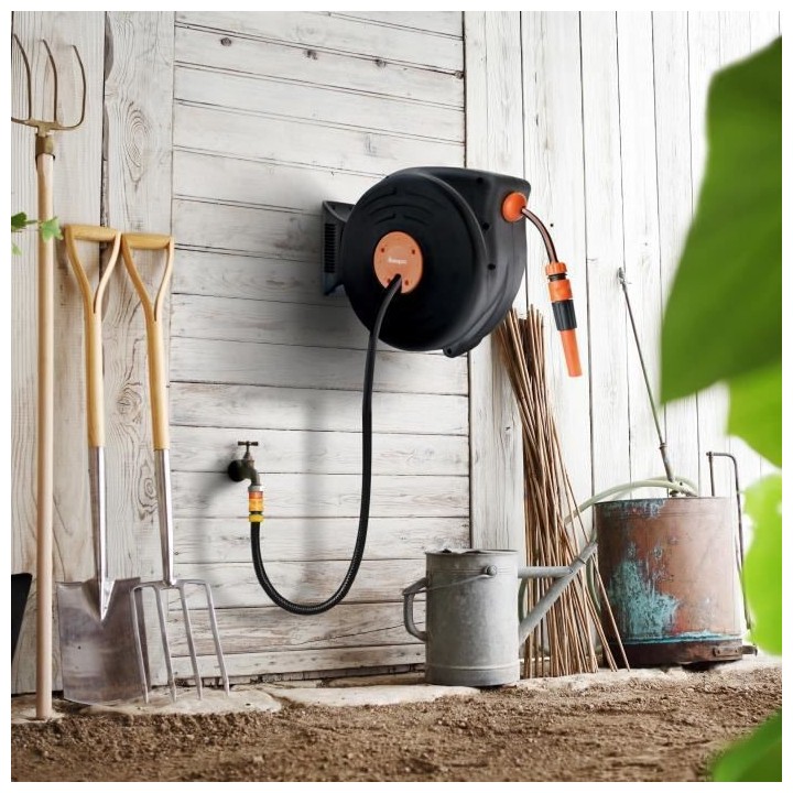 Dévidoir automatique mural MANUPRO - Avec tuyau d'arrosage 15 m - Dia