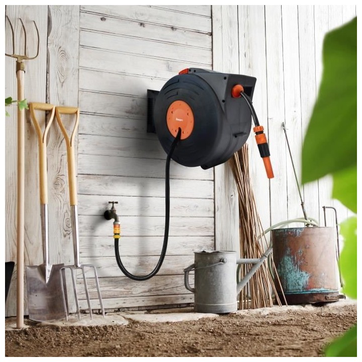 Dévidoir automatique mural MANUPRO - Avec tuyau d'arrosage 25 m - Dia