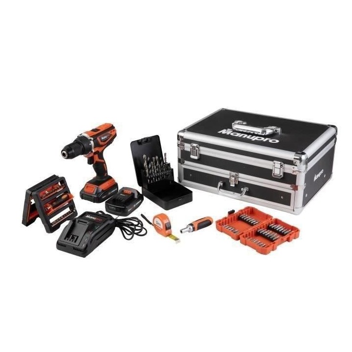 Coffret Perceuse visseuse sans fil MANUPRO - 20V - 2 batteries 2 Ah -