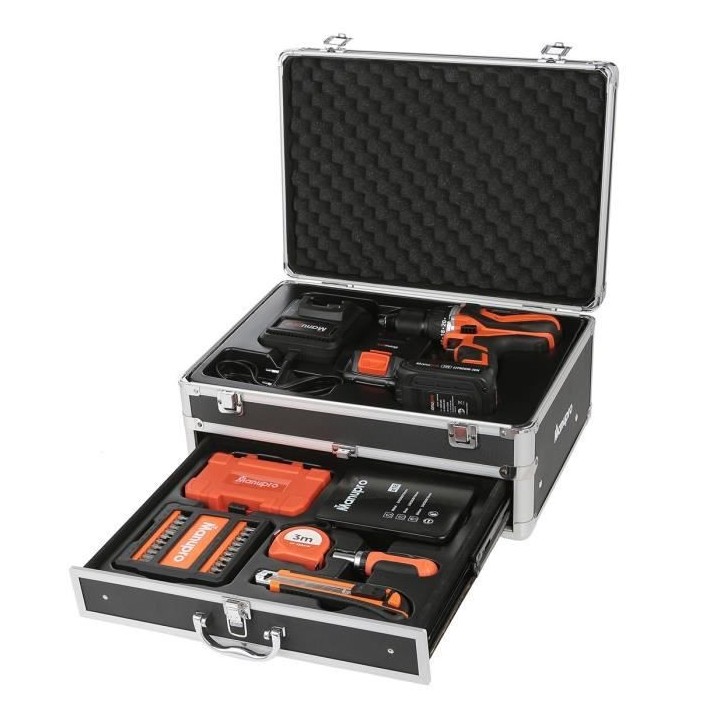 Coffret Perceuse visseuse sans fil MANUPRO - 20V - 2 batteries 2 Ah -