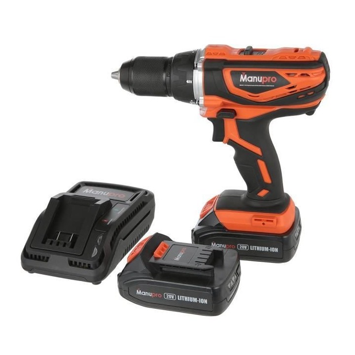 Coffret Perceuse visseuse sans fil MANUPRO - 20V - 2 batteries 2 Ah -