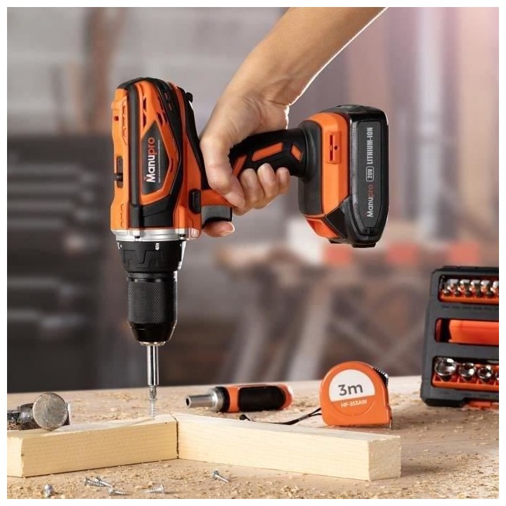 Coffret Perceuse visseuse sans fil MANUPRO - 20V - 2 batteries 2 Ah -