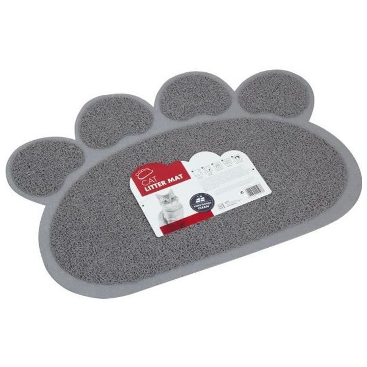 MPETS Tapis sortie maison de toilette Paw - Pour chat - 60x45cm - Gris