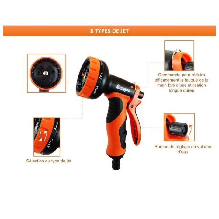 Tuyau d'arrosage MANUPRO - Extensible/Rétractable - 30 m - Diametre 1