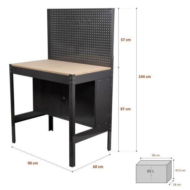 Etabli d'atelier métallique et bois MANUPRO - Placard 2 portes verrou