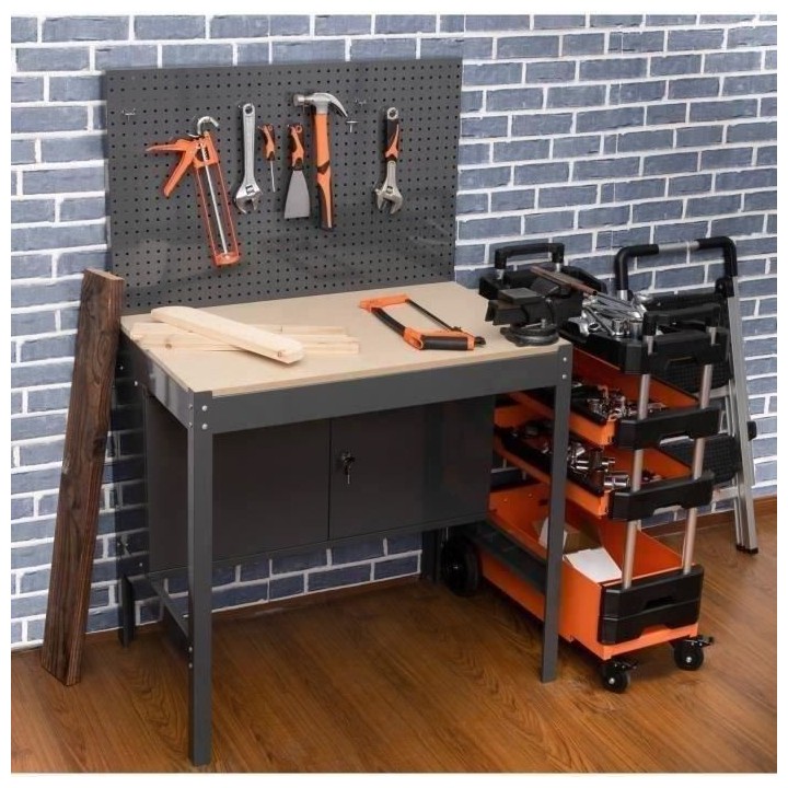 Etabli d'atelier métallique et bois MANUPRO - Placard 2 portes verrou