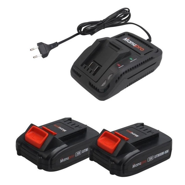 MANUPRO Perceuse visseuse sans fil 20 V - 2 batteries 2 Ah - 1 chargeu
