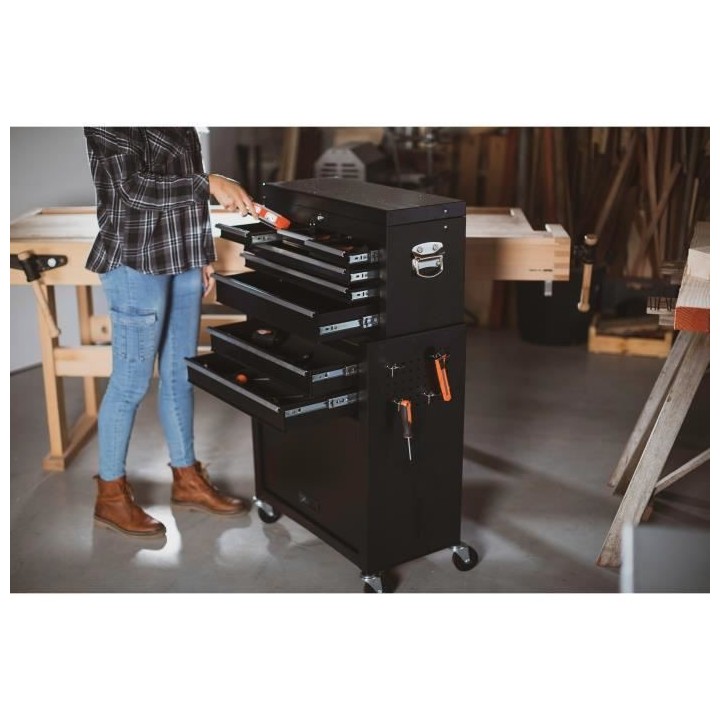 MANUPRO Servante d'atelier a outils 8 compartiments - Coffre malle ran