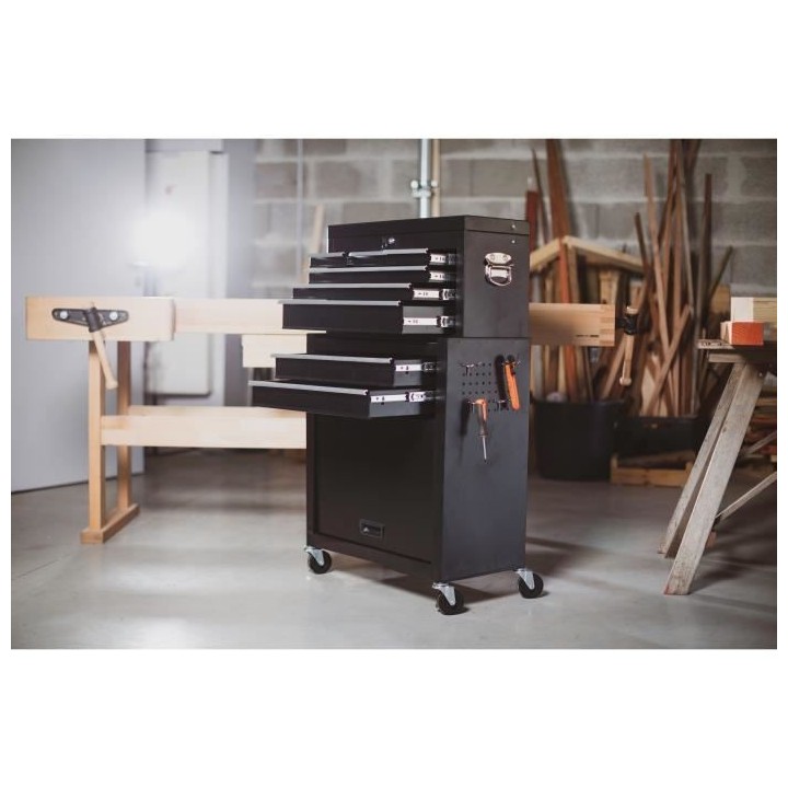 MANUPRO Servante d'atelier a outils 8 compartiments - Coffre malle ran