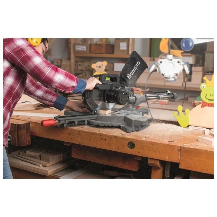 Scie a onglet radiale MANUPRO - 2000W - 2 lames 216 mm - Multi usage -