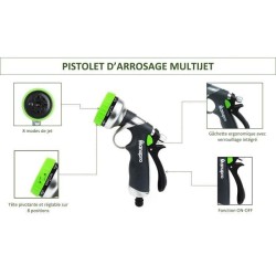 Pistolet d'arrosage et nettoyage MANUPRO - Arrosoir multijet - 8 modes de jet