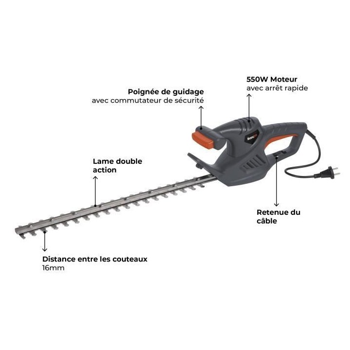 Taille-haies électrique MANUPRO - 550W - Lame 56 cm - Capacité de co
