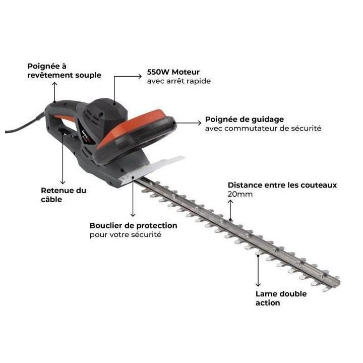 Taille-haies électrique MANUPRO - 550W - Lame 56 cm - Capacité de co