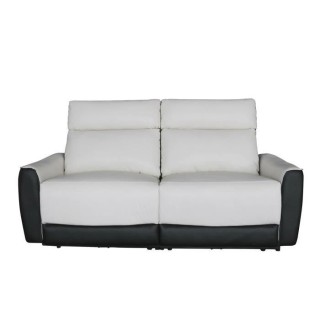Canapé relax électrique - 3 places - BUNBURY - Cuir noir et blanc -