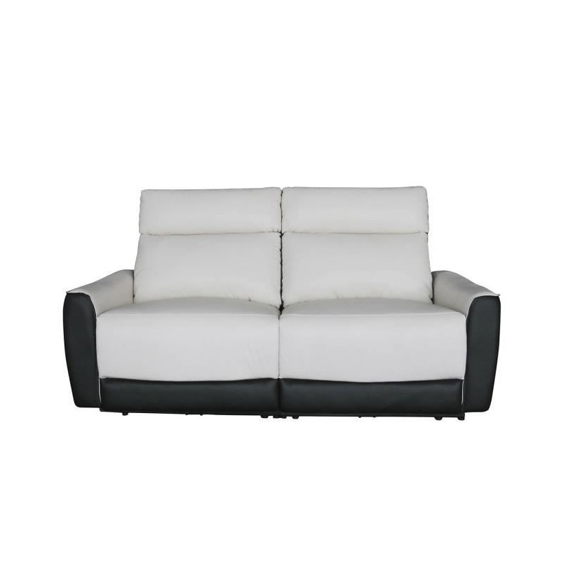 Canapé relax électrique - 3 places - BUNBURY - Cuir noir et blanc - L 190 x P 96 x H 103 cm