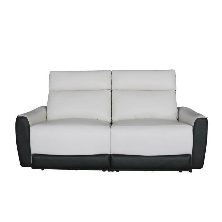 Canapé relax électrique - 3 places - BUNBURY - Cuir noir et blanc -