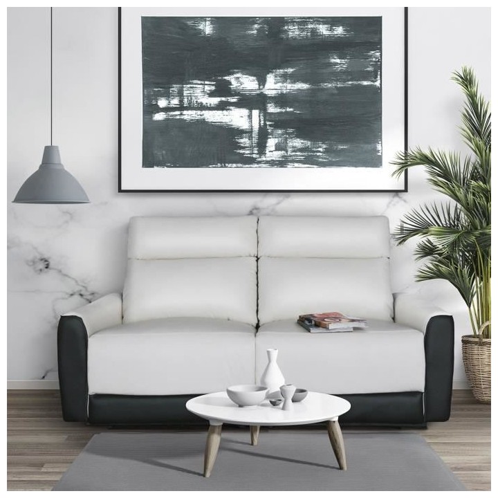 Canapé relax électrique - 3 places - BUNBURY - Cuir noir et blanc -