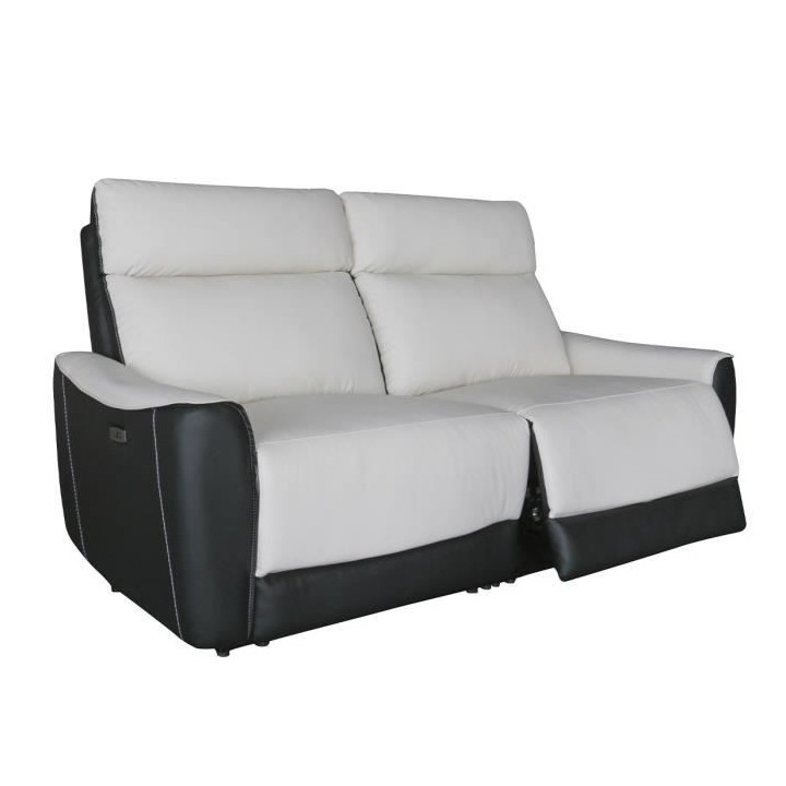 Canapé relax électrique - 3 places - BUNBURY - Cuir noir et blanc -