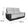 Canapé relax électrique - 3 places - BUNBURY - Cuir noir et blanc - L 190 x P 96 x H 103 cm