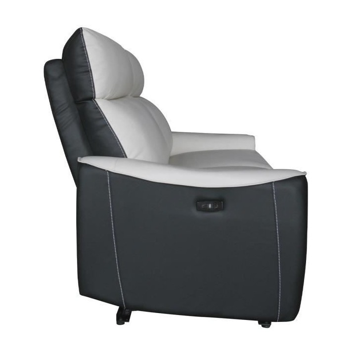 Canapé relax électrique - 3 places - BUNBURY - Cuir noir et blanc -