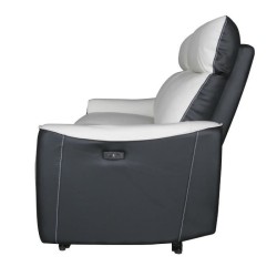 Canapé relax électrique - 3 places - BUNBURY - Cuir noir et blanc - L 190 x P 96 x H 103 cm