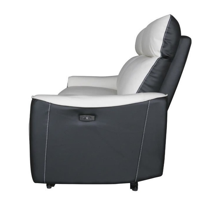Canapé relax électrique - 3 places - BUNBURY - Cuir noir et blanc -