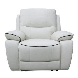 Fauteuil relax manuel - CASINO - Cuir blanc avec passepoil noir - L 10